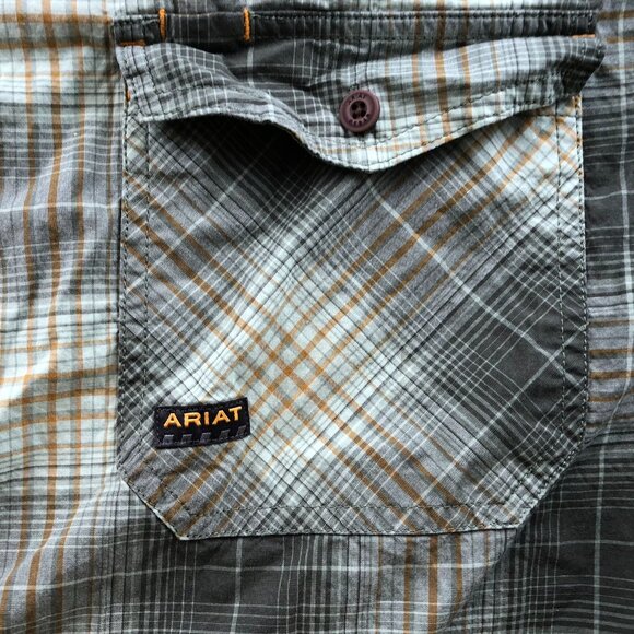 Ariat Mens Rebar Shirt Size XXL Casual Short Sleeve Plaid Button Up Green Pocket - Picture 11 of 14